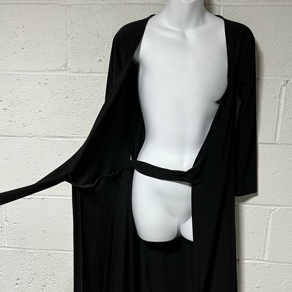 Norma Kamali Black Stretch Sweetheart Wrap Dress Size Small Tie Waist LBD Goth - Picture 6 of 10